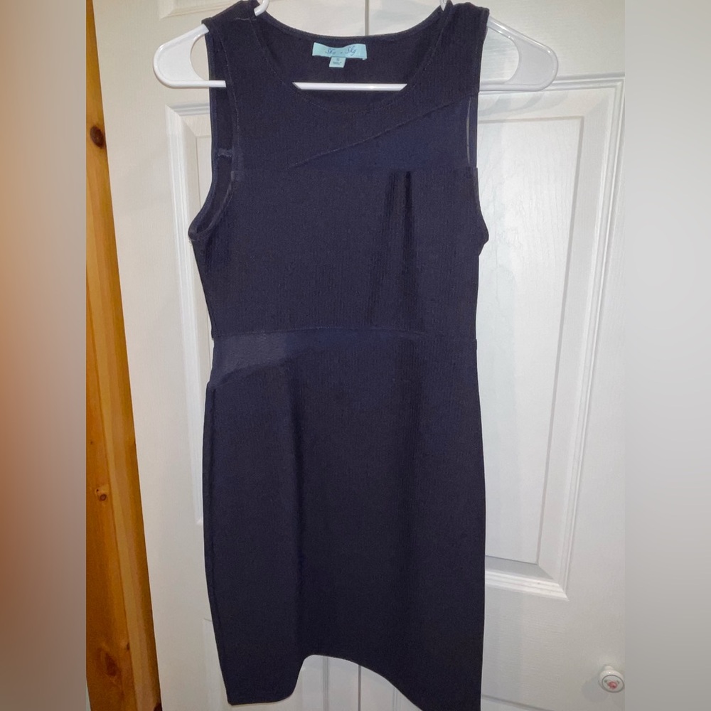 She + Sky Sleeveless Peek-a-boo Navy Midi Sheath Dress Small